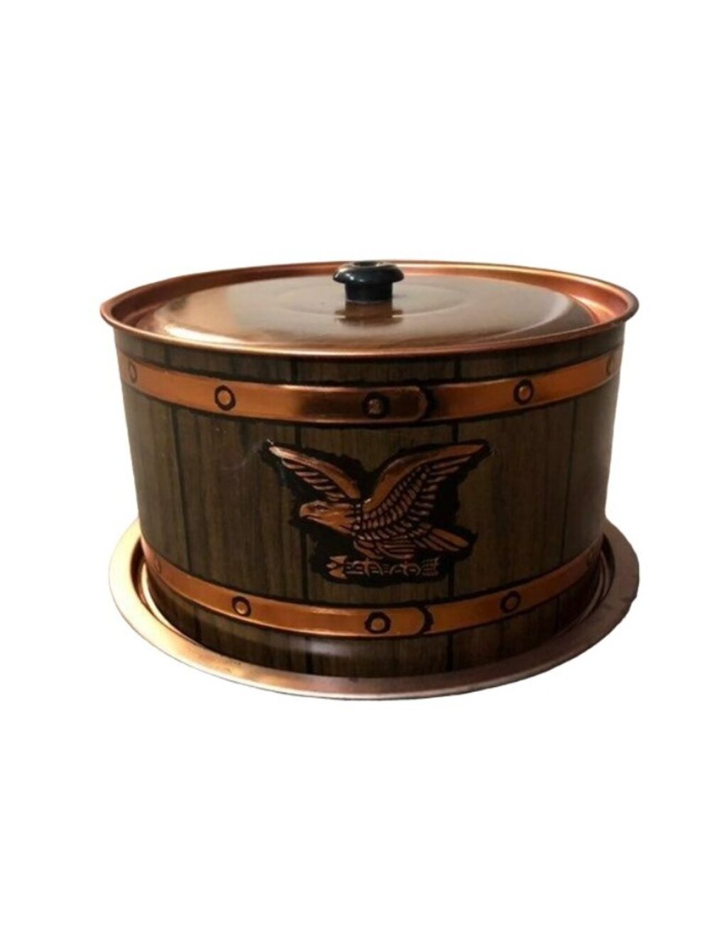 Vintage Weibro Eagle Copper Tone Cake Cover Dome Faux Wood Grain Chicago Used